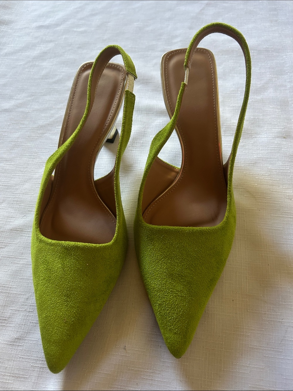 Green Suede Slingback Pointed-Toe Heels